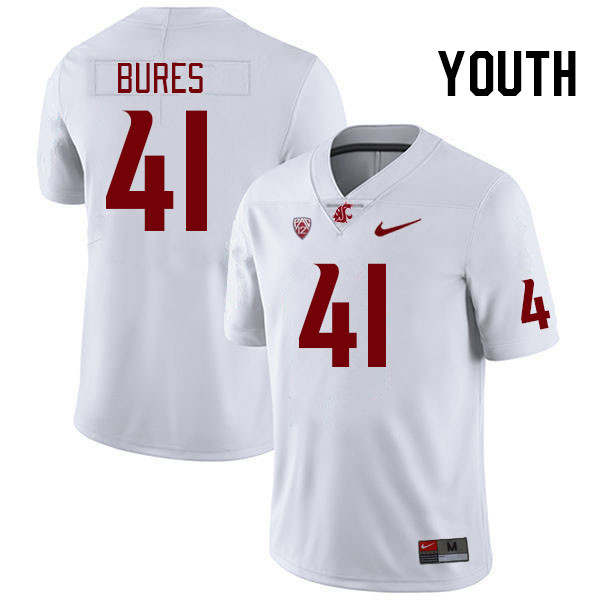Youth #41 Sean Bures Washington State Cougars College Football Jerseys Stitched Sale-White